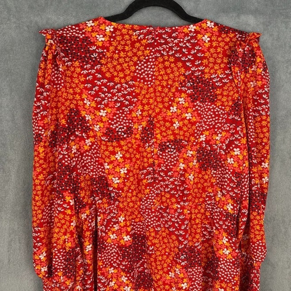 Never Fully Dressed Dress Womens 10 Orange Red Floral Long Sleeve Midi Chic Boho - Picture 7 of 15